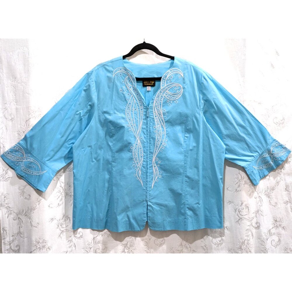 VTG Embroidered Cotton Bell Sleeve Jacket 2X Floral Boho Cottagecore Fairycore